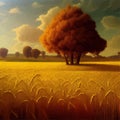 Landscape of wheat field, countryside scene, summer, panorama view vector Royalty Free Stock Photo