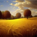 Landscape of wheat field, countryside scene, summer, panorama view vector Royalty Free Stock Photo