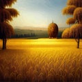 Landscape of wheat field, countryside scene, summer, panorama view vector Royalty Free Stock Photo