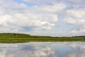 Landscape on a wild forest lake on a quiet summer day