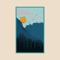 landscape wild forest vintage poster, mountain background vector illustration design Royalty Free Stock Photo