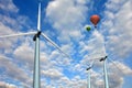 Landscape with wind turbines and balloons