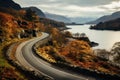 Landscape winding road with autumn season. Generative AI