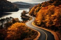 Landscape winding road with autumn season. Generative AI