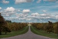 Landscape in Windsor Great Park in England with Windsor Castle in Background. The Long Walk. Royalty Free Stock Photo