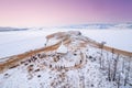 Landscape winter island Ogoy lake Baikal travel Russia