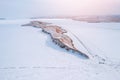 Landscape winter island Ogoy lake Baikal travel Russia, aerial top view