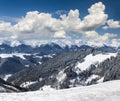 Landscape of winter mountains with a lot of snow at sunny day. Picturesque and gorgeous wintry scene. Royalty Free Stock Photo