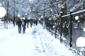 Pedestrian sidewalk the fence winter Royalty Free Stock Photo