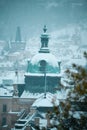 landscape in winter in Prague with Straka Academy dome