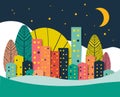 Landscape, winter town, city, nature panorama. Paper cut illlustration Royalty Free Stock Photo