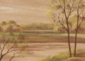 Landscape on wood veneer