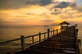 Landscape of Wooded bridge in the port between sunsets Royalty Free Stock Photo