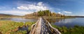 Landscape with a wooden bridge over water - footbridge over the Olsina pond, Czech Republic Royalty Free Stock Photo