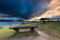 Landscape with wooden hut. Royalty Free Stock Photo