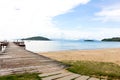 Landscape Wooden Pier and blue sky at Koh Mak Island in Trat, Th Royalty Free Stock Photo