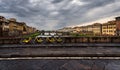 Landscape with yellow bikes. View of the river Arno. Florence. Italy Royalty Free Stock Photo