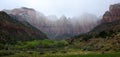 Zions Canyon Red Rock Cliffs Sandstone with Rain Clouds Storms Royalty Free Stock Photo