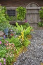 Landscaped backyard flower garden