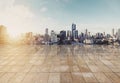 Landscaped Bangkok cityspace in sunrise with empty floor