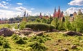 Landscaped design in modern Zaryadye Park near famous Moscow Kremlin, Russia. Zaryadye is new tourist attraction of Moscow