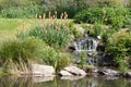 Landscaped garden with waterfall Royalty Free Stock Photo