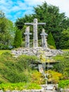 Three Crosses in landscaped gardens Balintubber Abbey Royalty Free Stock Photo