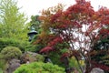 A landscaped Japanese garden with a Japanese stone lantern at the Japanese Tea Garden in San Francisco Royalty Free Stock Photo