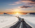 Landscaped, road trip on the country road in sunrise