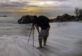 Landscaper on fire bintan beach indonesia