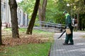 Landscaper operating gas Leaf Blower