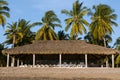 The large palapa has palm trees around. Royalty Free Stock Photo