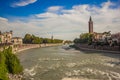 Landscapes of the city of Verona. Verona is a city in the Veneto region of northern Italy. Its historic center, built in a bend of