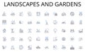 Landscapes and gardens line icons collection. Ergonomics, Aesthetics, Innovation, Prototyping, Sustainability