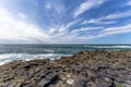 Landscapes of the Giant`s Causeway against blue sky in North Ireland, United Kingdom Royalty Free Stock Photo