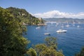 Landscapes, houses and villas on the sea along the coast of Portofino