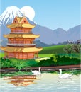 Landscapes - Japanese pagoda at mount Fuji.