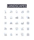 Landscapes line icons collection. Mountainscapes, Waterscapes, Skyscapes, Cityscapes, Seascapes, Forestscapes