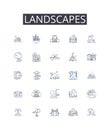 Landscapes line icons collection. Mountainscapes, Waterscapes, Skyscapes, Cityscapes, Seascapes, Forestscapes