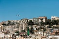 Landscapes of Naples; view from the shore of the houses of local residents behind which is therport Royalty Free Stock Photo