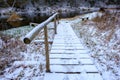 Landscapes, objects, concept of natural beauty. Old wooden small bridge. Skanaiskalns nature park. November is the first Royalty Free Stock Photo