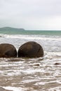 Landscapes of the Pacific coast of New Zealand. Moeraki boulders. New Zealand Royalty Free Stock Photo