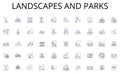 Landscapes and parks line icons collection. Power, Influence, Command, Leadership, Mastery, Control, Sovereignty vector