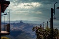 Landscapes of the Piedmontese Langhe with the famous medieval castle of Serralunga d`Alba Royalty Free Stock Photo