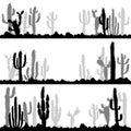 Landscapes with silhouettes of cactuses and stones Royalty Free Stock Photo