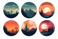 Landscapes and Sky scapes at Sunset or Sunrise illustration on white background