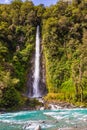 Landscapes of South Island. High waterfall among the greenery. New Zealand