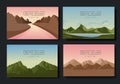 Landscapes vector set flat style. Natural wallpapers are a minimalist polygonal concept