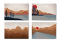 Landscapes vector set, flat style. Natural wallpapers