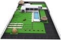 Landscaping country style backyard aerial view, 3D render